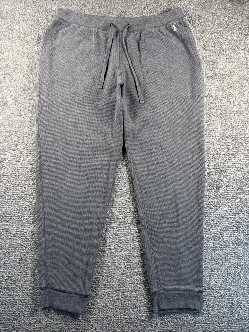 Polo Ralph Lauren Gray Men's Jogger Sweat Pants Sleep Wear White Pony L Waffle